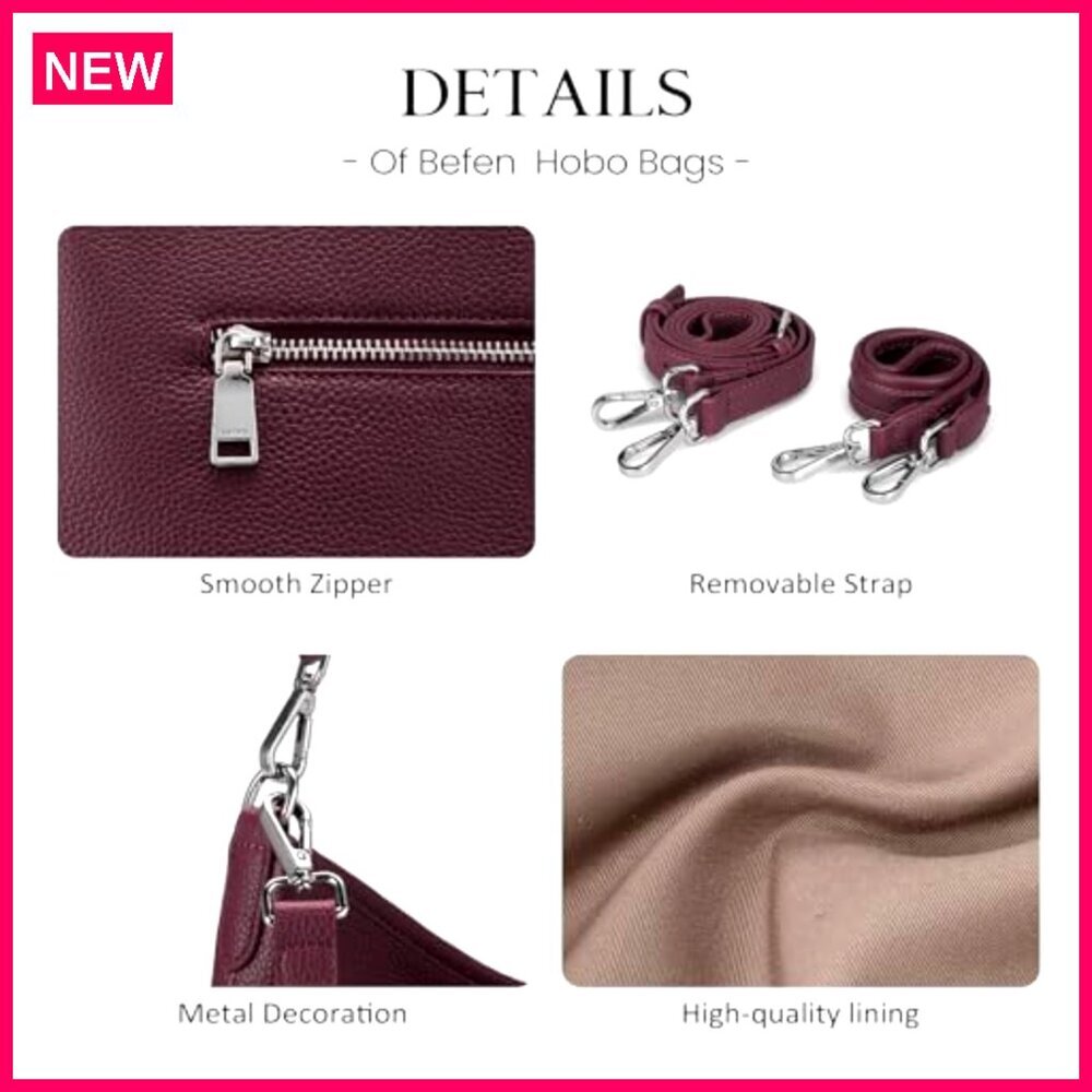 Genuine Leather Hobo Bag with RFID Wallet, Anti-Theft, Convertible Crossbody - Picture 7 of 8